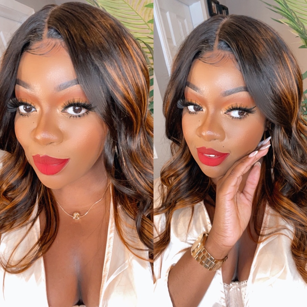 18” Ombre Brown Balayage Blonde Straight 13x5 T-Part Lace Wig- Human Hair Unice